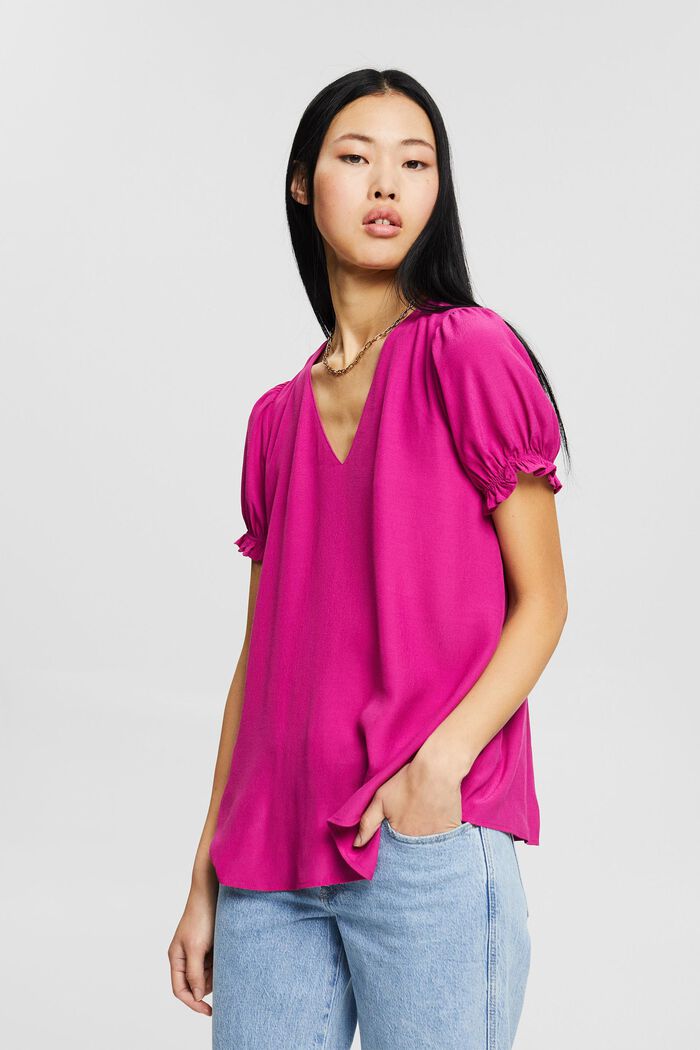 Blouse top with LENZING™ ECOVERO™, PINK FUCHSIA, detail image number 0