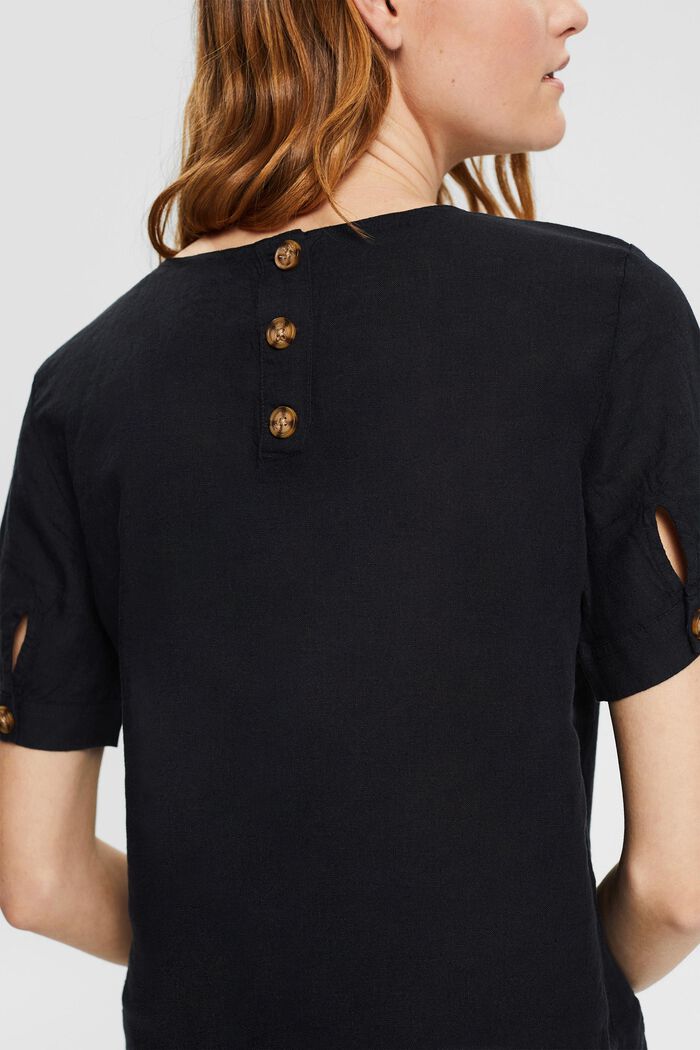 Blouse with button details made of 100% linen, BLACK, detail image number 2