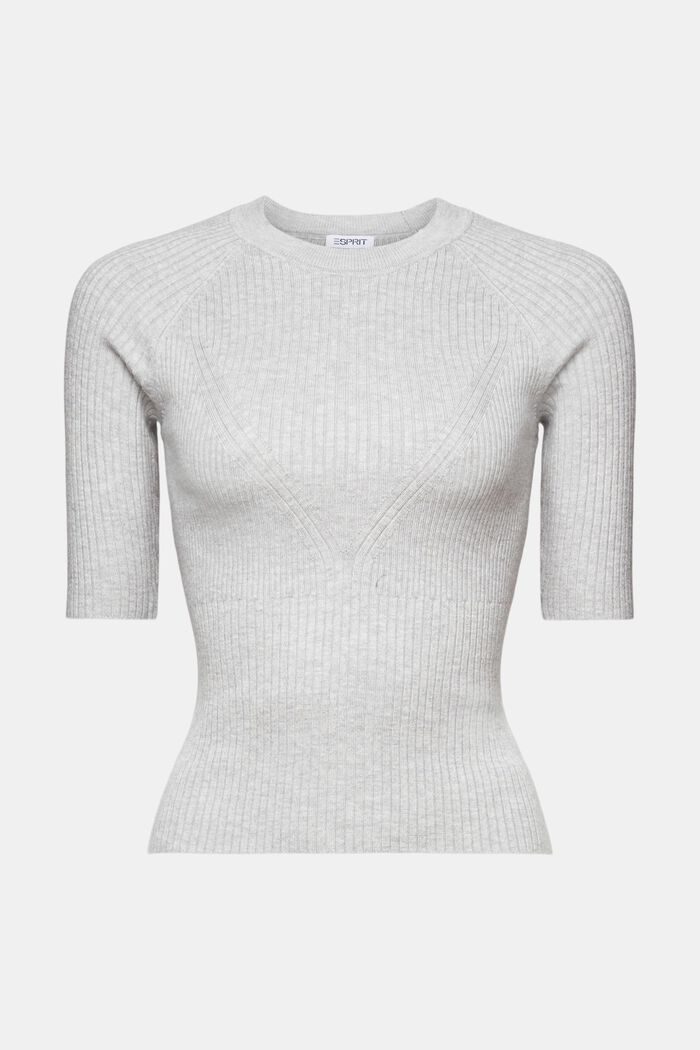 Ribbed Short-Sleeve Sweater, LIGHT GREY, detail image number 5