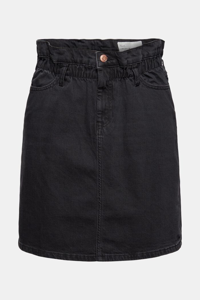 Denim mini skirt with a paperbag waistband, BLACK DARK WASHED, overview