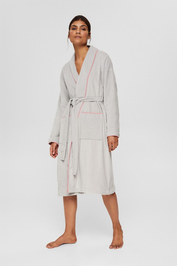 Velour bathrobe with embroidered edges, STONE, detail image number 0