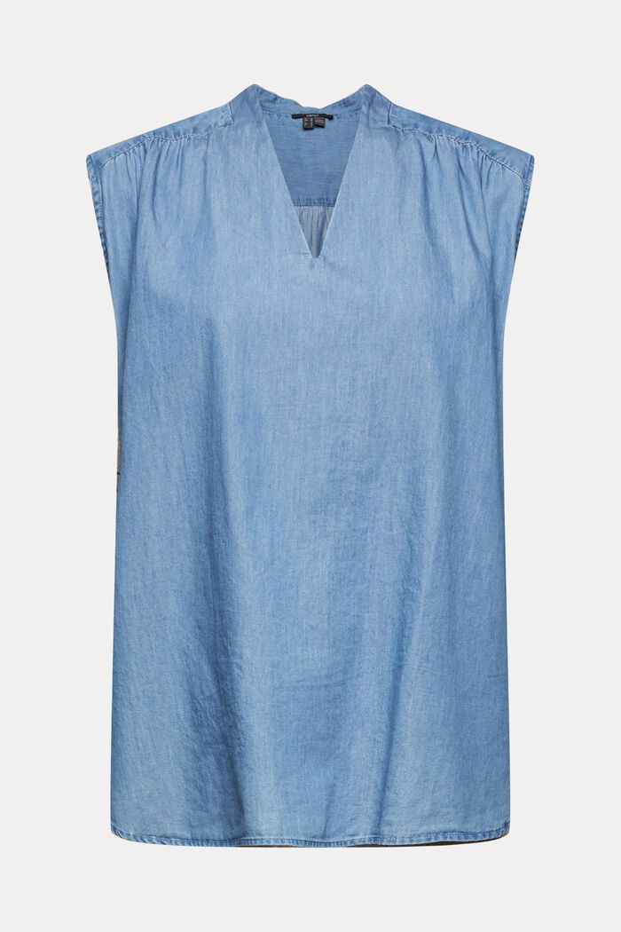 Short-sleeved blouse in a denim look, BLUE MEDIUM WASHED, detail image number 5