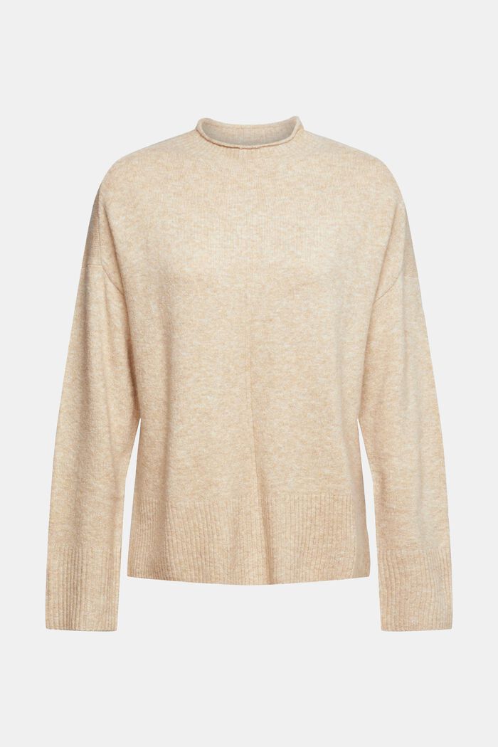 Wool blend: fluffy jumper with stand-up collar, SAND, detail image number 2