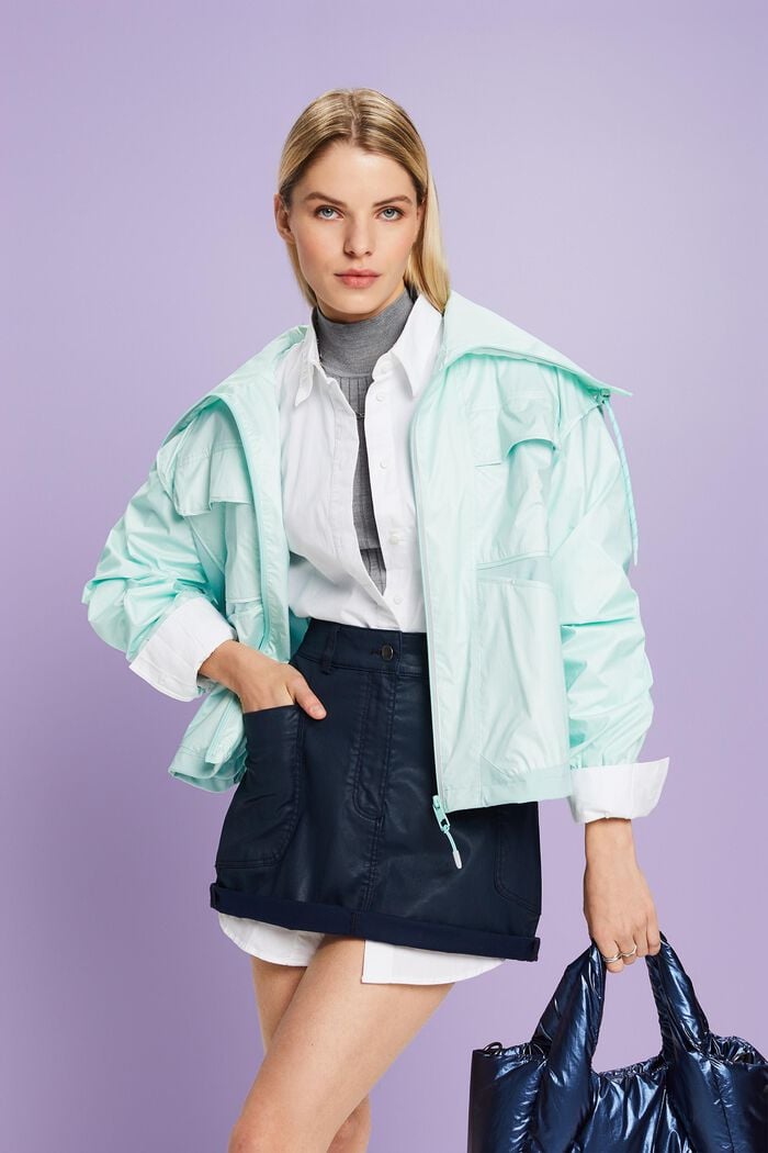 Stand-Up Collar Water-Resistant Jacket, LIGHT AQUA GREEN, detail image number 0