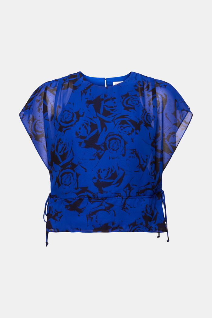 Printed Drawstring Chiffon Blouse, BRIGHT BLUE, detail image number 6
