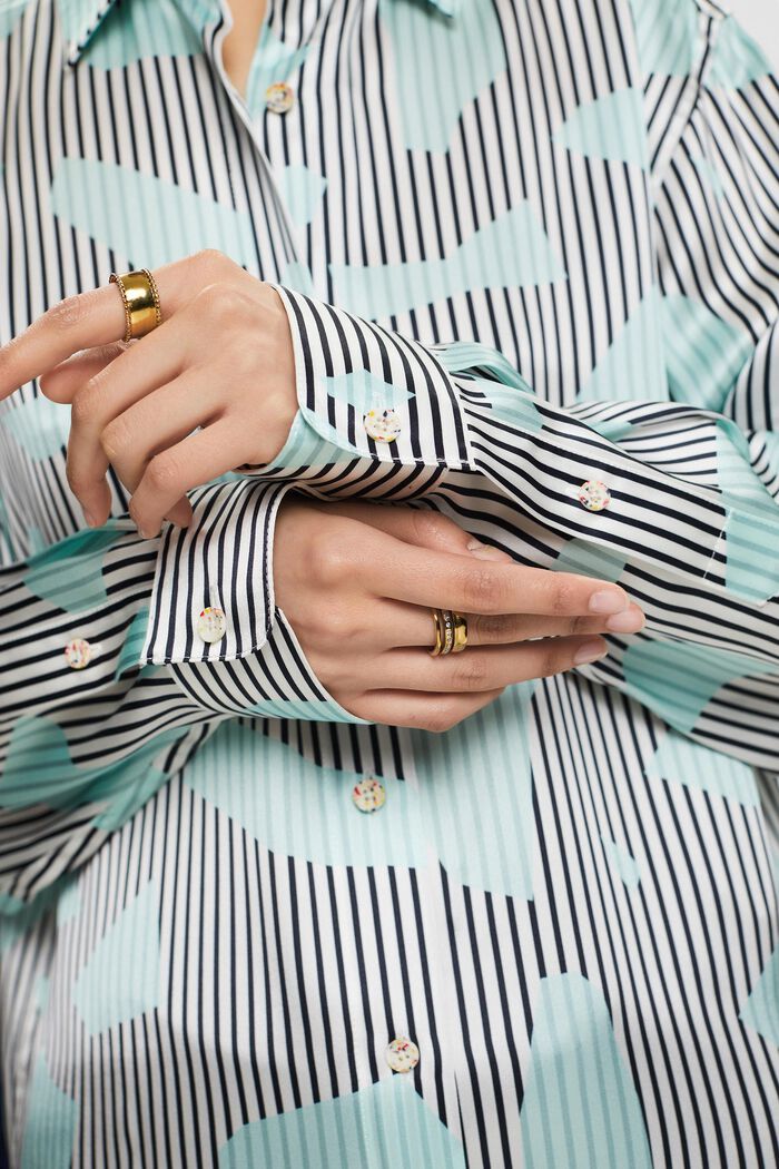 Silk Printed Button-Up Shirt, LIGHT AQUA GREEN, detail image number 3