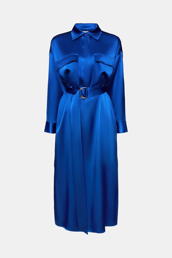Silk Belted Midi Dress, BRIGHT BLUE, detail image number 6