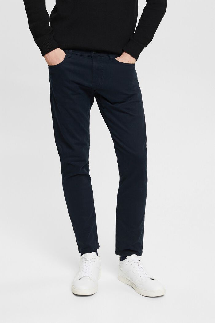 Slim fit stretch trousers made of organic cotton, NAVY, overview