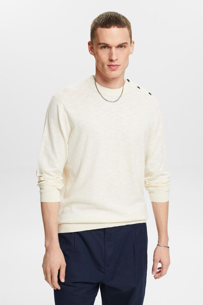 Cotton-Linen Crewneck Sweater, CREAM BEIGE, detail image number 0