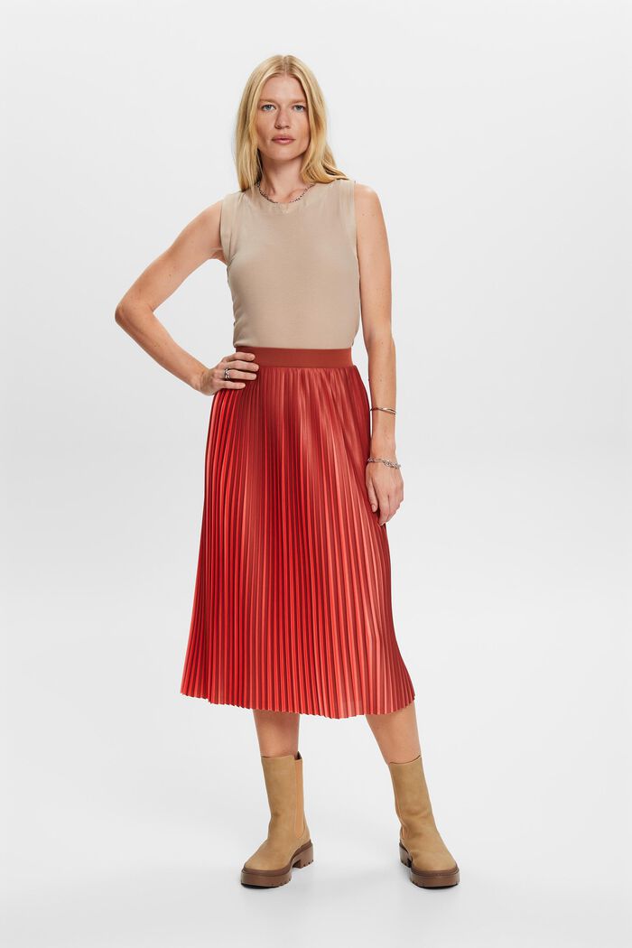 Two-tone jersey skirt with plissé pleats, TERRACOTTA, detail image number 5