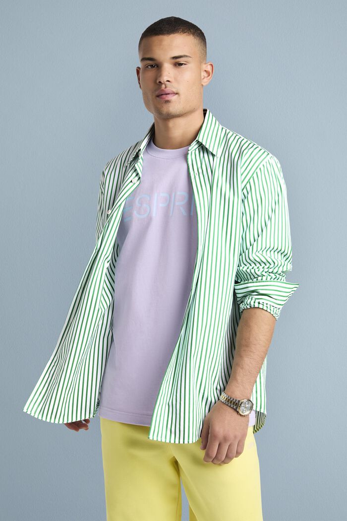 Striped Cotton-Poplin Shirt, GREEN, detail image number 0
