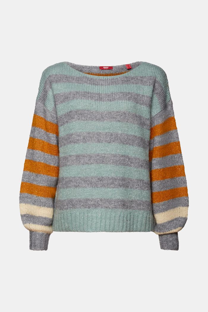 Wool-Mohair Blend Striped Sweater, MEDIUM GREY, detail image number 6