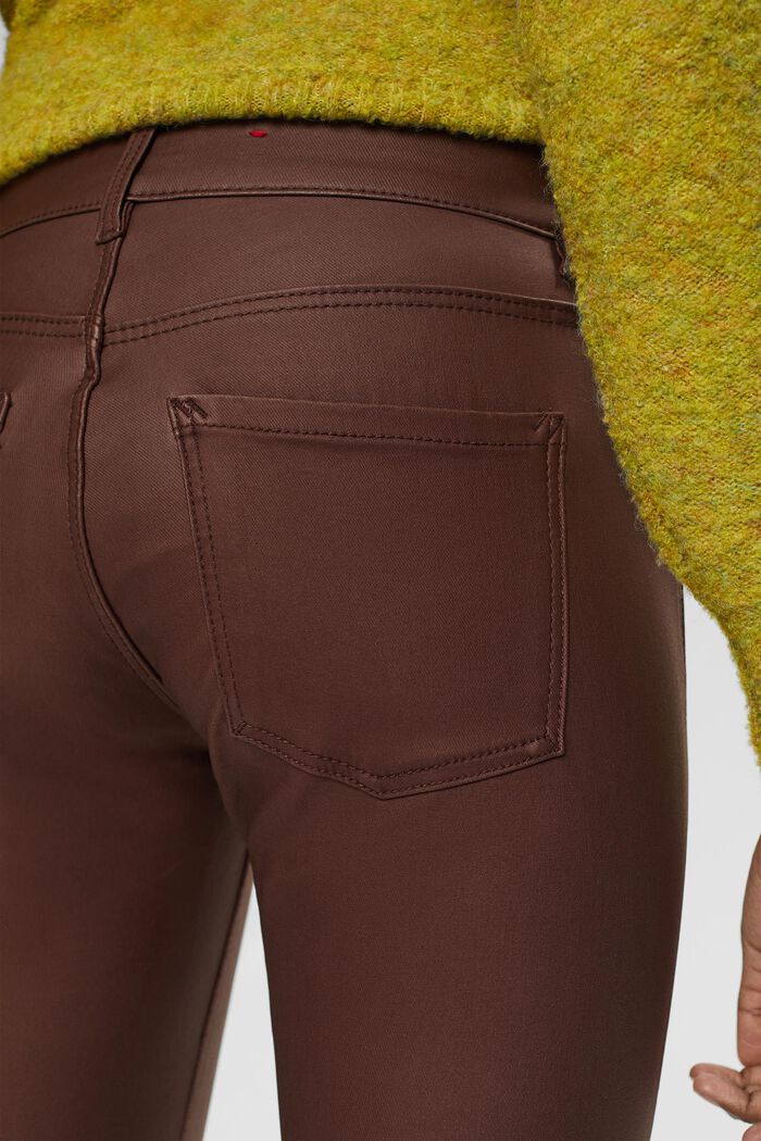 Mid-Rise Skinny Leg Coated Trousers, BROWN, detail image number 4
