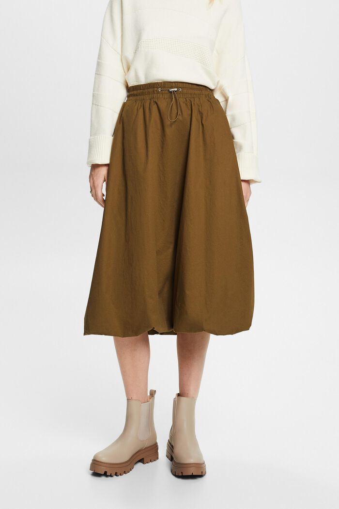 Drawstring Cotton-Blend Midi Skirt, DARK KHAKI, detail image number 0