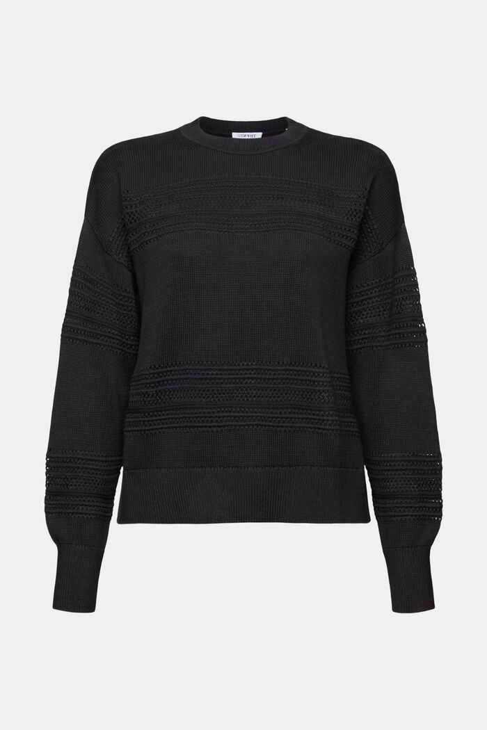 Crewneck Open-Knit Sweater, BLACK, detail image number 5