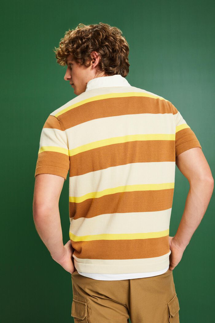 Striped Logo Cotton Polo T-Shirt, CARAMEL, detail image number 2