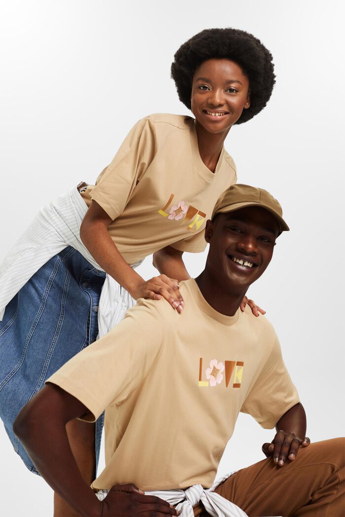 Unisex Printed Pima Cotton T-Shirt, BEIGE, detail image number 4