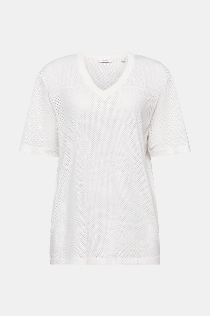 V-Neck Open-Knit T-Shirt, OFF WHITE, detail image number 5