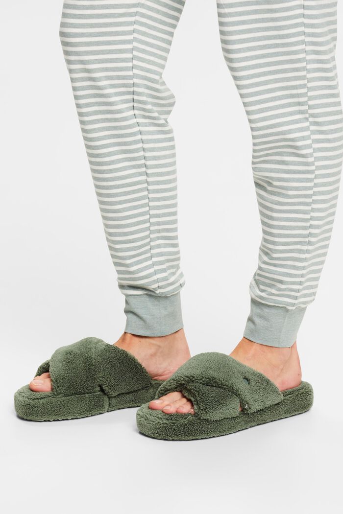 Open-toe home slippers, GREEN, detail image number 1