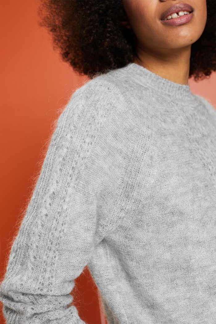 Crewneck Pointelle Knit Sweater, LIGHT GREY, detail image number 3