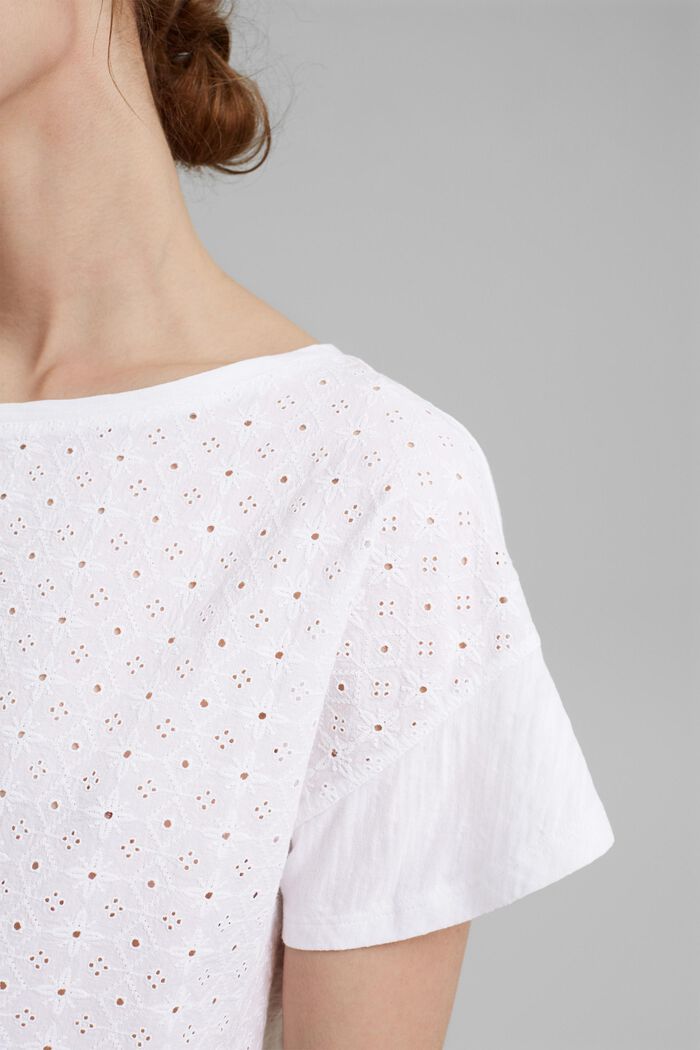 Organic cotton T-shirt with broderie anglaise, WHITE, detail image number 2