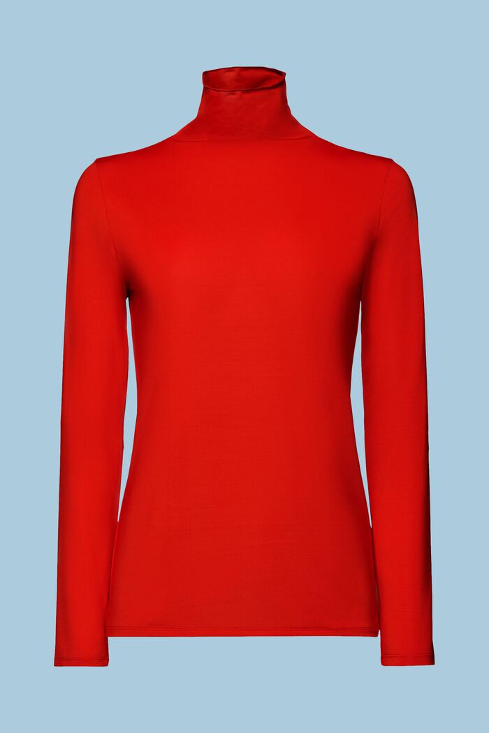 Mockneck Long-Sleeve Top, RED, detail image number 6