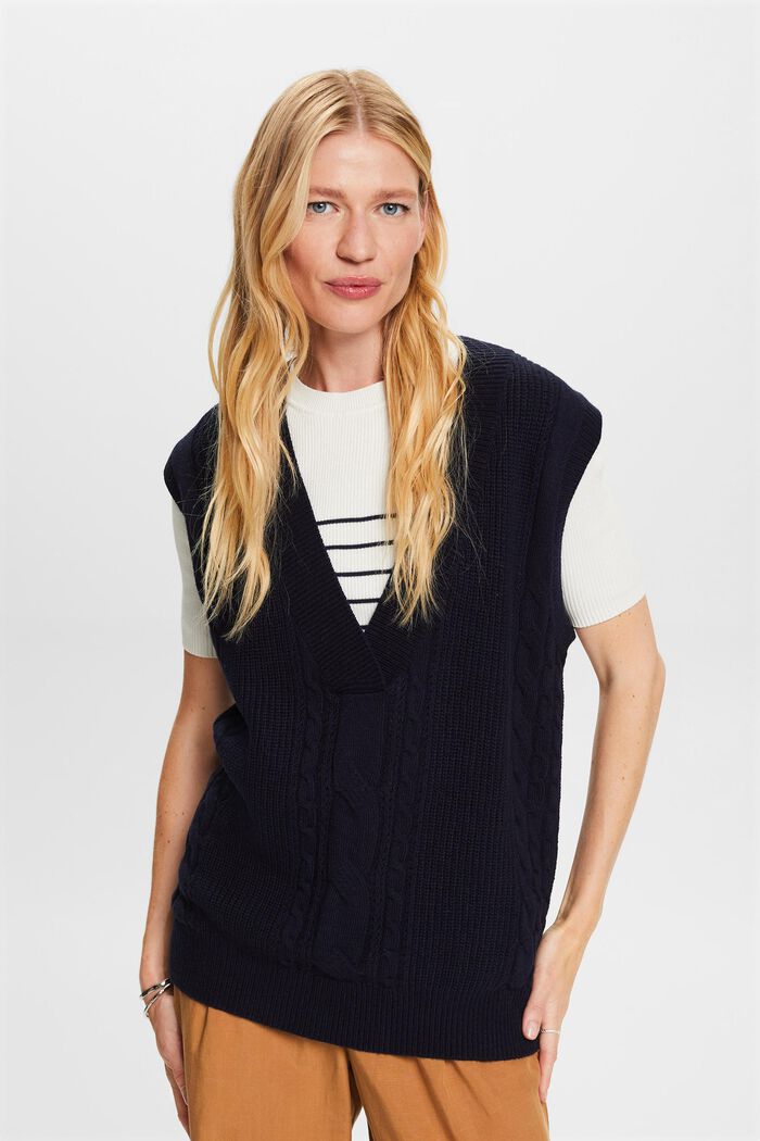 Cable knit vest, wool blend, NAVY, detail image number 0