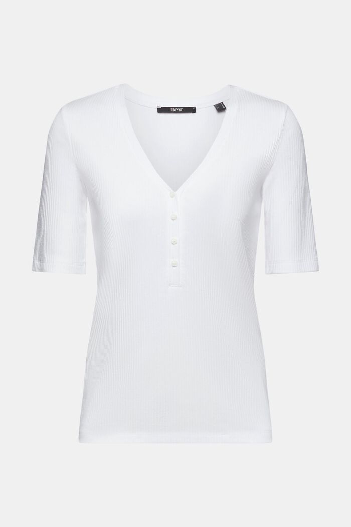 Henley ribbed short-sleeved top, WHITE, detail image number 6