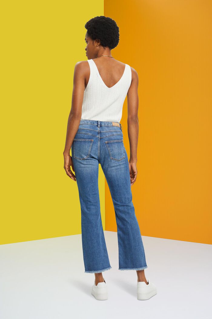 Cotton mid-rise jeans with a kick flare, BLUE MEDIUM WASHED, detail image number 3