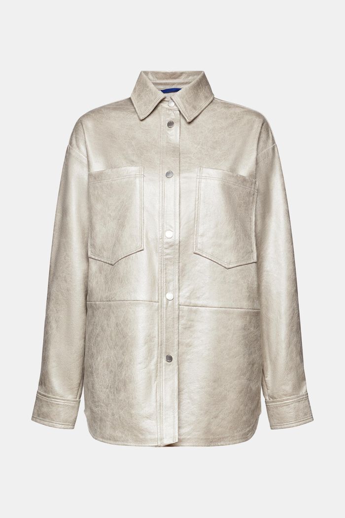 Coated Metallic Faux Leather Shirt, LIGHT GREY, detail image number 6