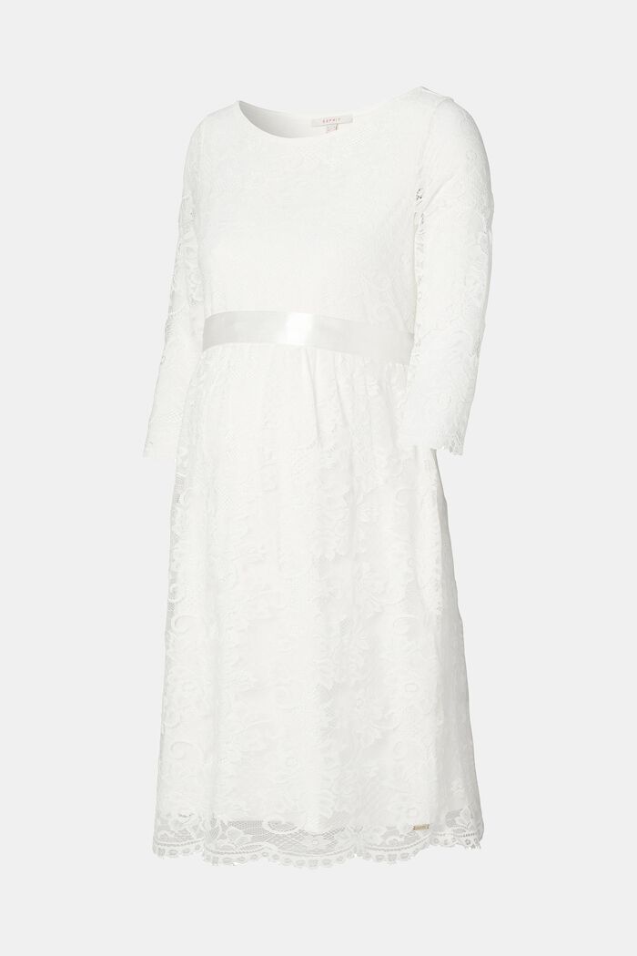 Floral lace dress with tie-around belt, BRIGHT WHITE, detail image number 1