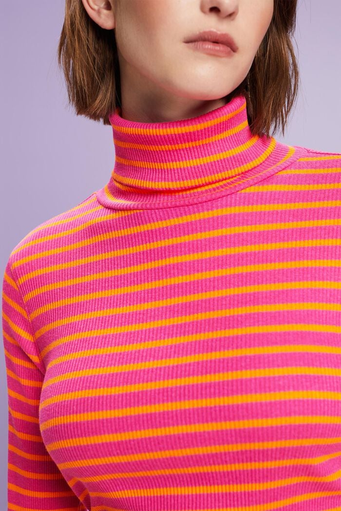 Striped Long-Sleeve Turtleneck, NEW PINK FUCHSIA, detail image number 1