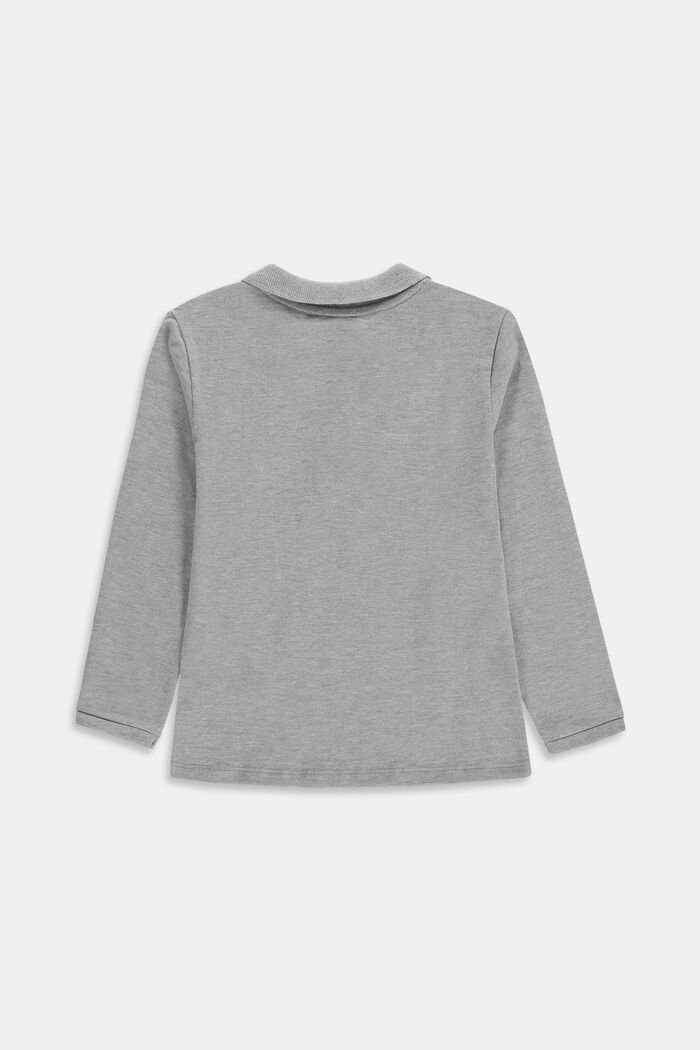 Long sleeved piqué polo shirt, 100% cotton, MEDIUM GREY, detail image number 1