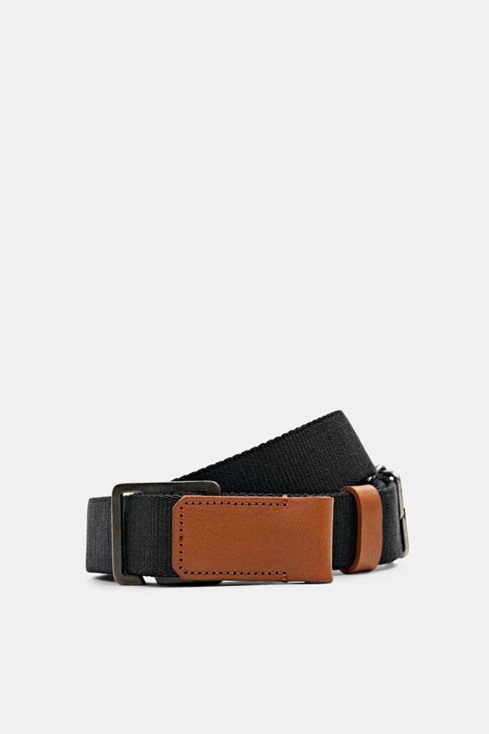 Fabric belt with leather elements, BLACK, overview