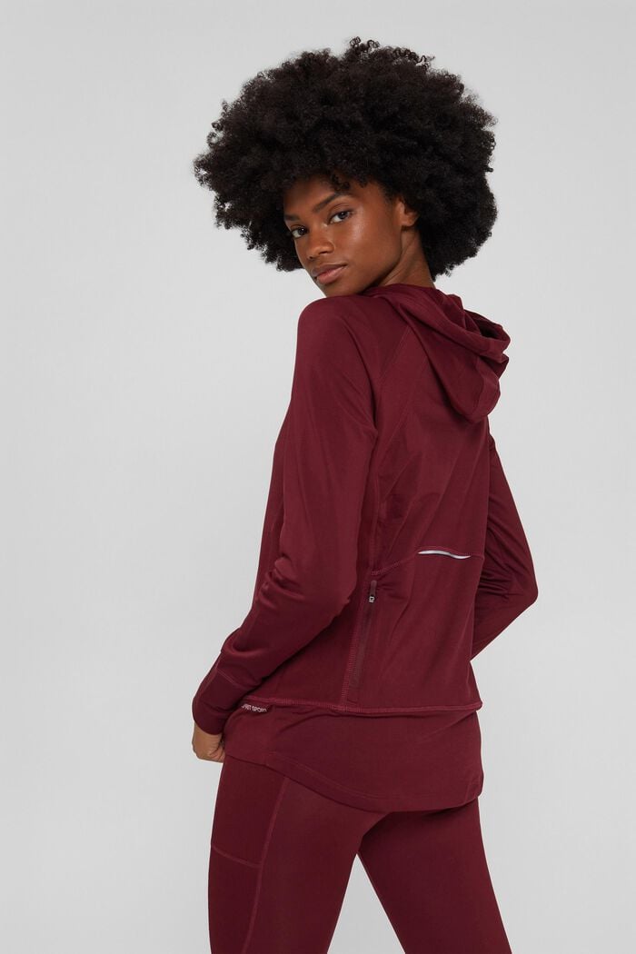 Made of recycled material: active sweatshirt with E-DRY, BORDEAUX RED, detail image number 3