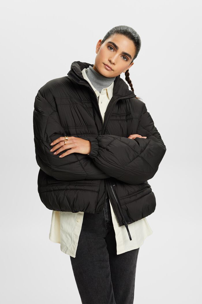 Quilted Puffer Jacket, BLACK, detail image number 1
