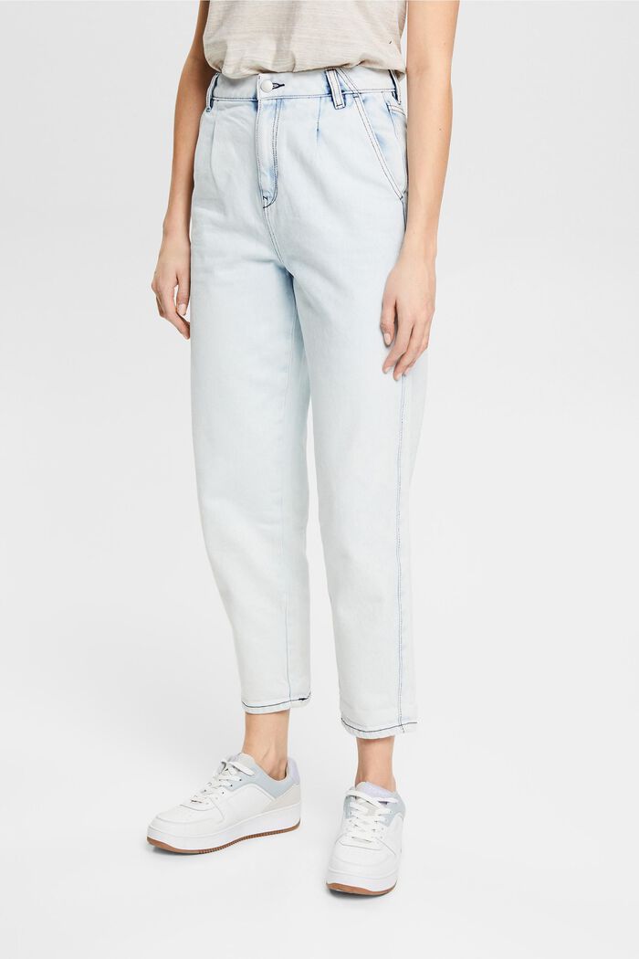 Cropped jeans with waist pleats, BLUE BLEACHED, detail image number 0