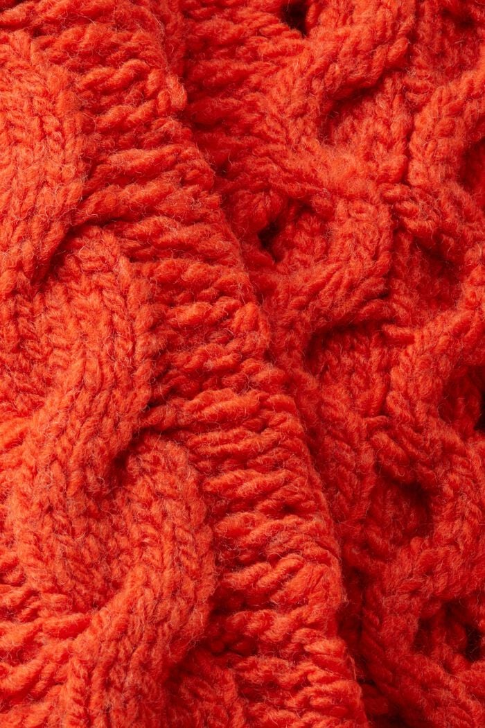 Cable-Knit Wool-Blend Sweater, BRIGHT ORANGE, detail image number 5