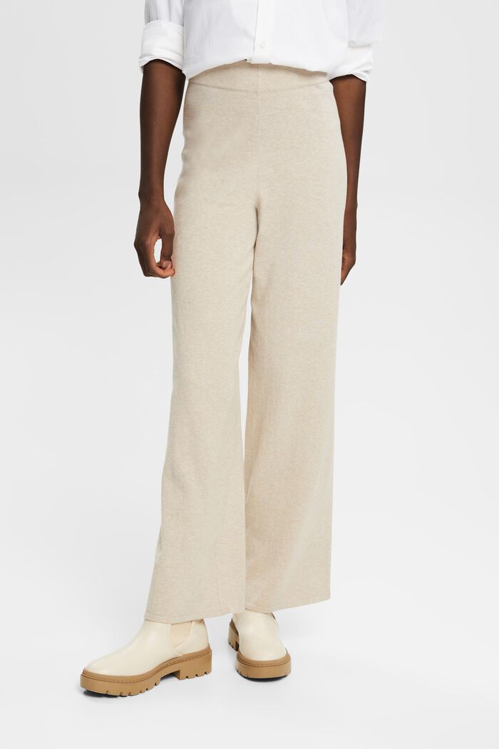 High-rise wide leg knit trousers, LIGHT TAUPE, detail image number 0