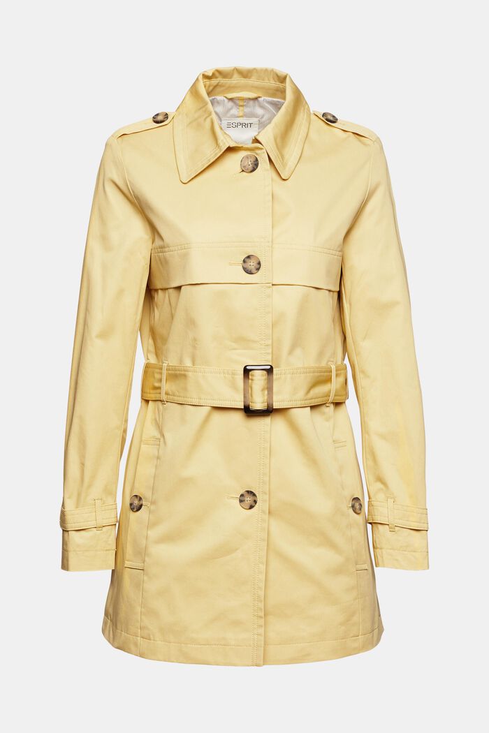 Short cotton trench coat, DUSTY YELLOW, detail image number 8
