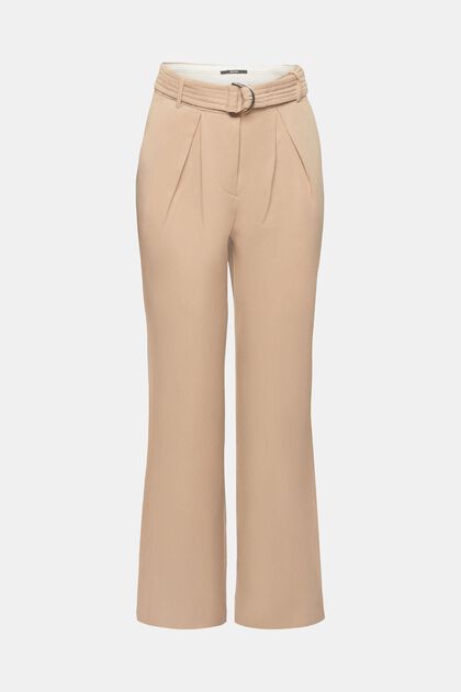 High-rise wide leg linen blend trousers with belt