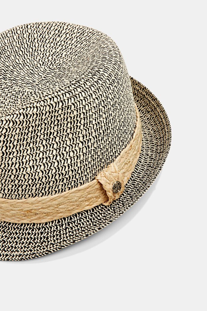 Mottled trilby hat with a straw band, BLACK, detail image number 1