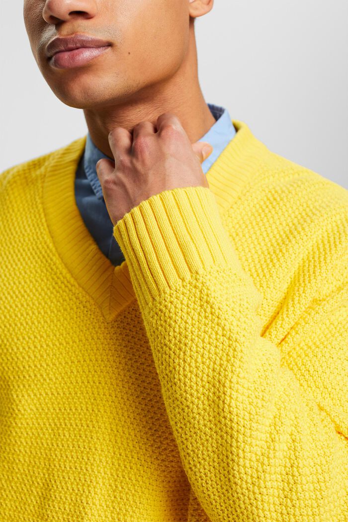 Cotton V-Neck Sweater, YELLOW, detail image number 3