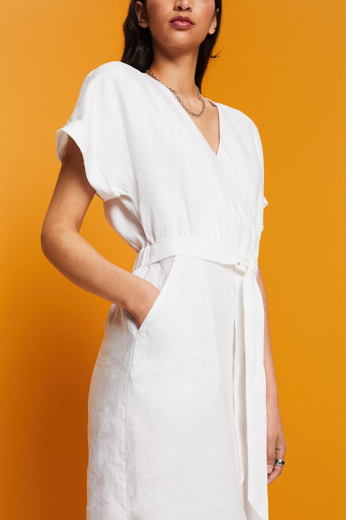 Wrap dress, 100% linen, WHITE, detail image number 2