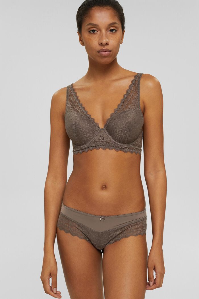 Recycled: padded underwire bra with lace, TAUPE, detail image number 0