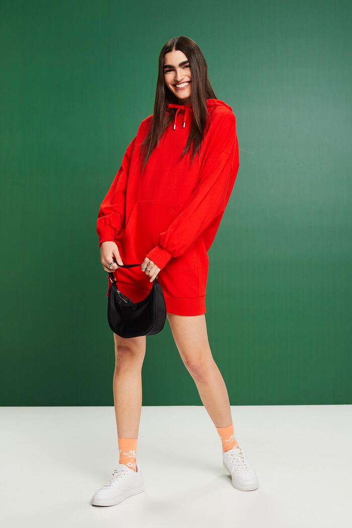 Hooded Oversized Sweat Dress, RED, detail image number 1