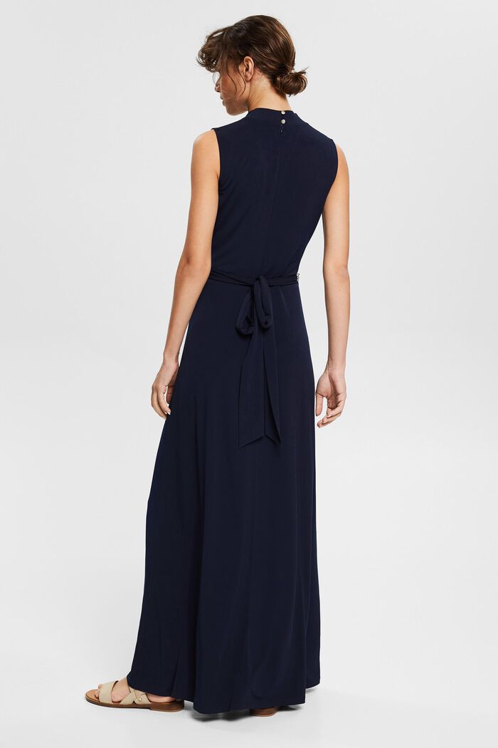 Made of recycled material: maxi dress with a tie-around belt, NAVY, detail image number 2
