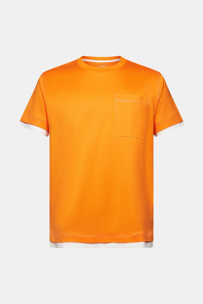 Crewneck t-shirt in a layered look, 100% cotton, BRIGHT ORANGE, detail image number 6
