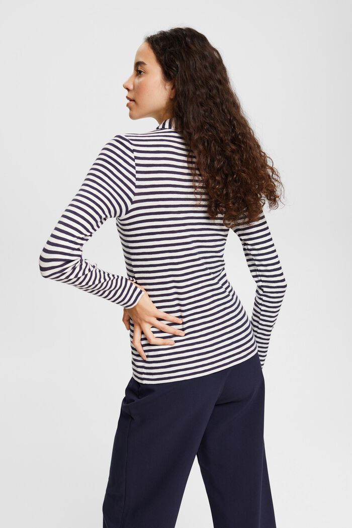 Striped polo long sleeve top, OFF WHITE, detail image number 4