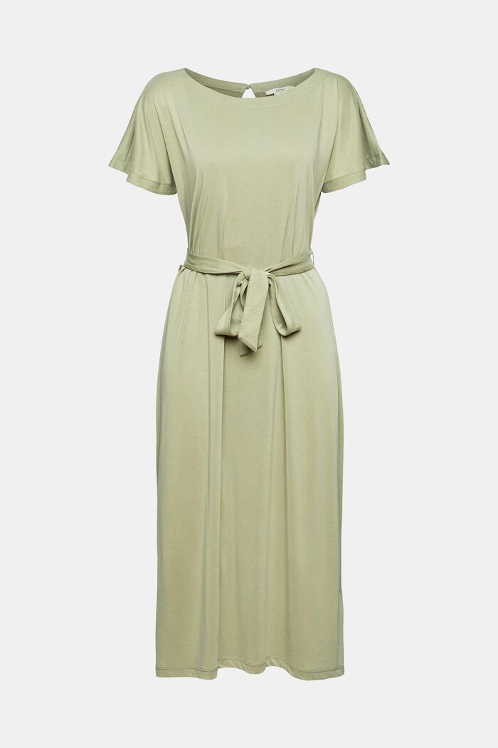 Containing TENCEL™: midi dress with a tie-around belt, LIGHT KHAKI, detail image number 6